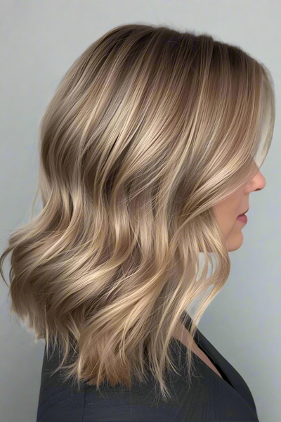 Blonde wavy hair on a neutral background